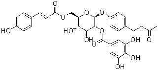CAS 登录号：949488-79-3, 4-[4-[[6-O-[3-(4-羟基苯基)-1-氧代-2-丙烯-1-基]-2-O-(3,4,5-三羟基苯甲酰基)-beta-D-吡喃葡萄糖基]氧基]苯基]-2-丁酮