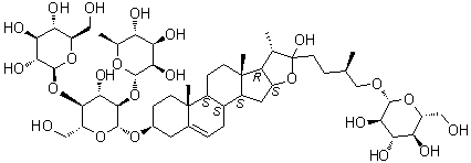 CAS # 94992-08-2, Protodeltonin, 26-(O-beta-D-Glucopyranosyl)-3beta-[4-O-(beta-D-glucopyranosyl)-2-O-(alpha-L-rhamnopyranosyl)-beta-D-glucopyranosyloxy]-22,26-dihydroxyfurost-5-ene, Balanitoside, Glycoside F