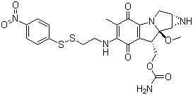 CAS # 95056-36-3, N-7-(2-(Nitrophenyldithio)ethyl)mitomycin C, [1aS-(1aalpha,8beta,8aalpha,8balpha)]-8-(Carbamoyloxymethyl)-8a-methoxy-5-methyl-6-[2-(4-nitrophenyldisulfanyl)ethylamino]-1,1a,2,4,7,8,8a,8b-octahydroazirino[2',3':3,4]pyrrolo[1,2-a]indole-4,7-dione