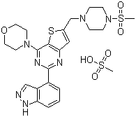 CAS # 957054-50-1, 2-(1H-Indazol-4-yl)-6-[[4-(methylsulfonyl)-1-piperazinyl]methyl]-4-(4-morpholinyl)thieno[3,2-d]pyrimidine methanesulfonate