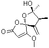 CAS 登录号：960148-59-8, Papyracillic acid A, (5S,7R,8S)-7-羟基-4-甲氧基-7,8-二甲基-9-亚甲基-1,6-二氧杂螺[4.4]壬-3-烯-2-酮