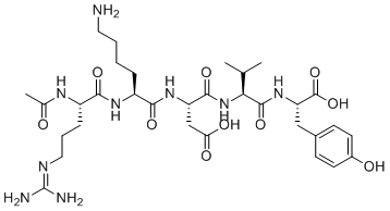 CAS # 97530-32-0, N2-acetyl-L-arginyl-L-lysyl-L-alpha-aspartyl-L-valyl-L-tyrosine, (3S)-3-[[(2S)-2-[[(2S)-2-acetamido-5-(diaminomethylideneamino)pentanoyl]amino]-6-aminohexanoyl]amino]-4-[[(2S)-1-[[(1S)-1-carboxy-2-(4-hydroxyphenyl)ethyl]amino]-3-methyl-1-oxobutan-2-yl]amino]-4-oxobutanoic acid